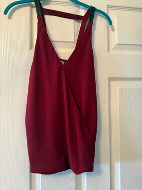 Abbeline Burgundy V-Neck Sleeveless Wrap Tank